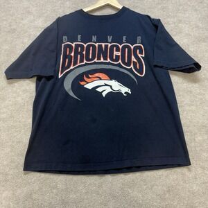 Vintage 90S Denver Broncos Football T-Shirt Large Mens Navy Blue Tee Edge Tag